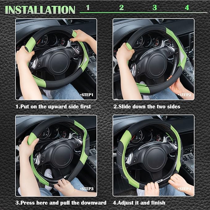 CAR PASS Line Rider Microfiber Leather Sporty Steering Wheel Cover Universal Fits for 95% Truck,SUV,Cars 14.5-15inch, Anti-Slip Safety Comfortable Design (Glows Lime Fluorescent Green)