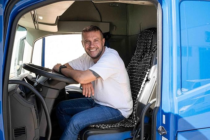 ZONETECH Beaded Seat Cover for Cars Cooling, Massage Cushion, Car Seat Natural Wooden Beads for Semi Truck, Trailer, Car (Black, 2-Pack)