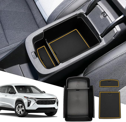 SXCY Fit for 2024 2025 Chevy Trax Center Console Organizer Tray 2024 2025 Chevy Trax Accessories(LS LT 1RS 2RS ACTIV) Armrest Storage Box Console Tray for 2024 2025 Trax Console Organizer Yellow Mats