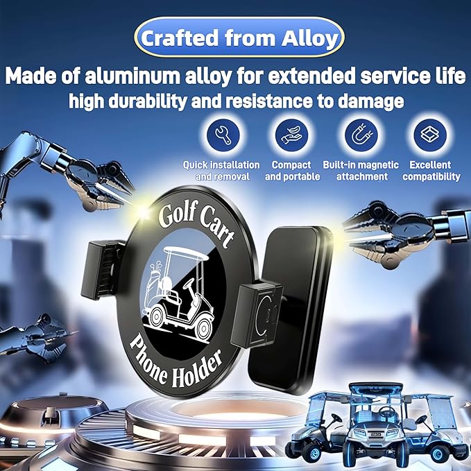 Golf Cart Phone Holder, Magnetic & Clamp Design (2-in-1), Compatible with iPhone & Android, 360° Rotation, Fit Yamaha, EZGO, Club Car, Powerful Magnetism, Gift for Men Women (2026 Upgrade)