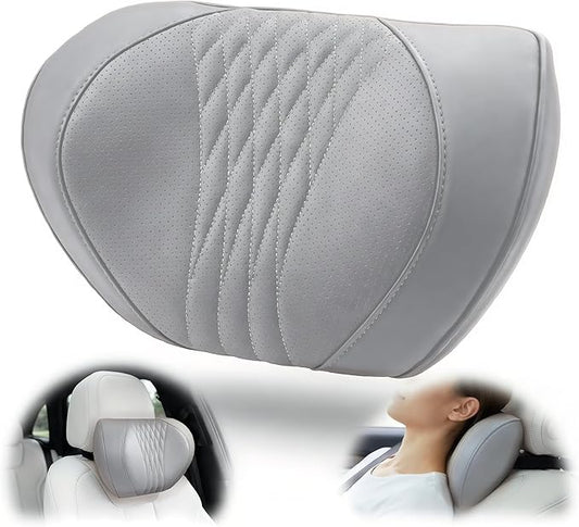 Car Neck Pillow – Premium Memory Foam Headrest with Soft Nappa Leather Feel, Ergonomic Support for Long Drives, Fits Most Vehicles(1, Grey)