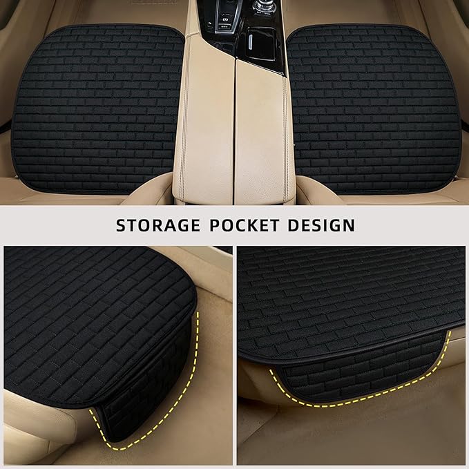 Black Back Seat Cover, Rear Car Seat Cover for Cars Truck SUV,Seat Covers with Storage Pocket,Bottom Auto Seat Cushion Pad Mat for Most Vehicles-Black,1 Pcs