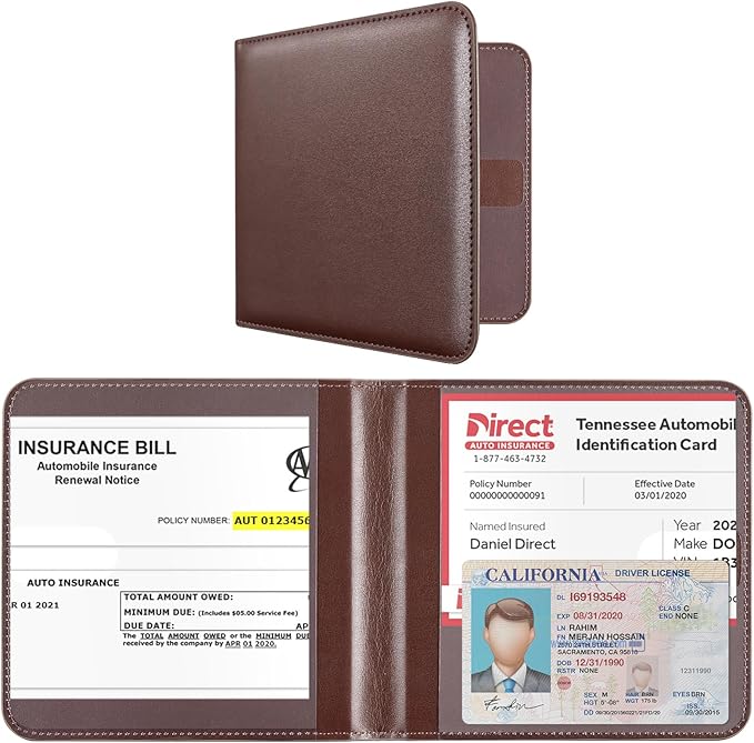 CoBak Car Registration and Insurance Holder - Vehicle Glove Box Car Organizer, Auto Truck Comparment Accessories Case for Essential Document, Driver License, Cards (Deep Brown)