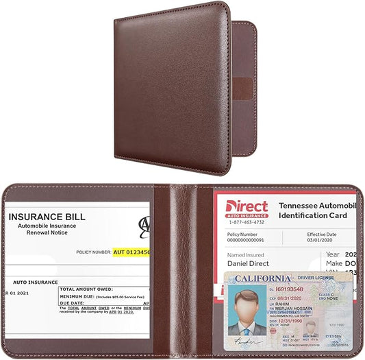 CoBak Car Registration and Insurance Holder - Vehicle Glove Box Car Organizer, Auto Truck Comparment Accessories Case for Essential Document, Driver License, Cards (Deep Brown)