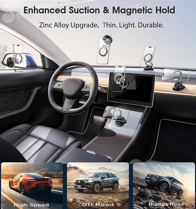 BOCLOUD 2026 Next-Gen Suction Cup Phone Mount Cute 360° Zinc Alloy 109 LBS Phone Stand Vacuum Magnetic Car Holder for MagSafe Strongest Accessories for iPhone 16 15 14... Android
