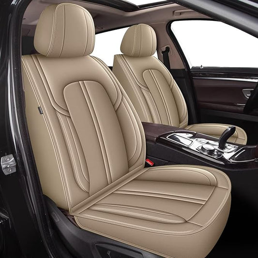 2 Front Seat Covers for Kia Soul 2010-2024 2025 Faux Leather Car Seat Cover Waterproof Automotive Seat Cushion Protectors Compatible Airbag (2 Seats, Beige)