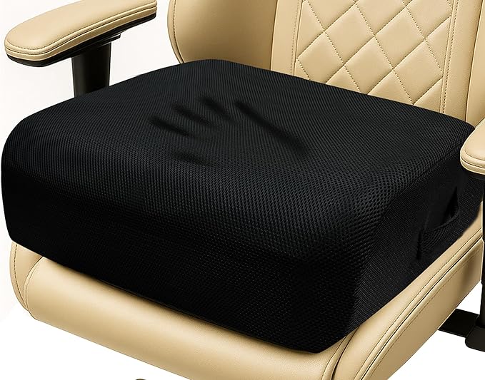 6" Extra Thick Memory Foam Office Chair Cushion – 2-Layer Booster Seat for Back & Tailbone Pain Relief, 18 x 16 x 6in Non-Slip Cushion with Carry Handle for Wheelchair, Car, and Airplane