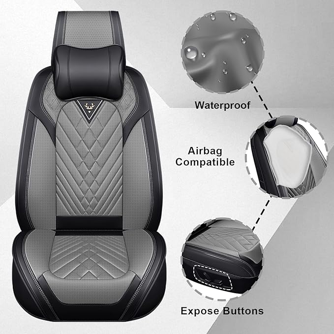 Front Set Car Seat Covers for Ford F-150 F-250 F-350 XL XLT STX Lariat King Ranch Platinum Raptor Waterproof Seat Covers 2009-2025, Anti-Slip Seat Protectors(Luxury 2 Seats/Black Gray)