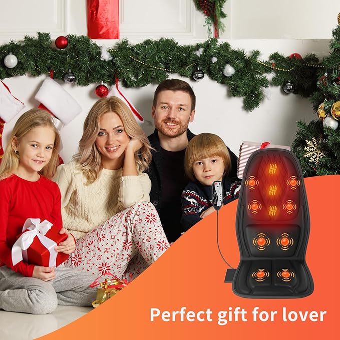 Back Massager with Heat, Seat Massager with 8 Powerful Vibration Motors, Portable Massage Chair Pad for Office Home Use, Gift for Men/Women/Family/Friends