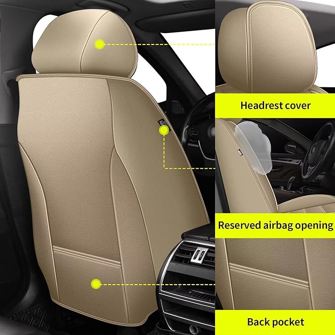 Full Set Car Seat Covers Fit for Nissan Rogue Sport 2017-2022 : 5 Seat Auto Interior Accessories, Waterproof Faux Leather Vehical Car Seat Cushions Cover(Beige)