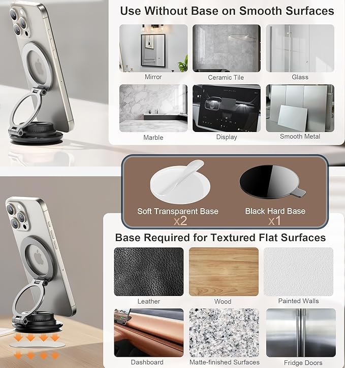 BOCLOUD 2026 Next-Gen Suction Cup Phone Mount Cute 360° Zinc Alloy 109 LBS Phone Stand Vacuum Magnetic Car Holder for MagSafe Strongest Accessories for iPhone 16 15 14... Android