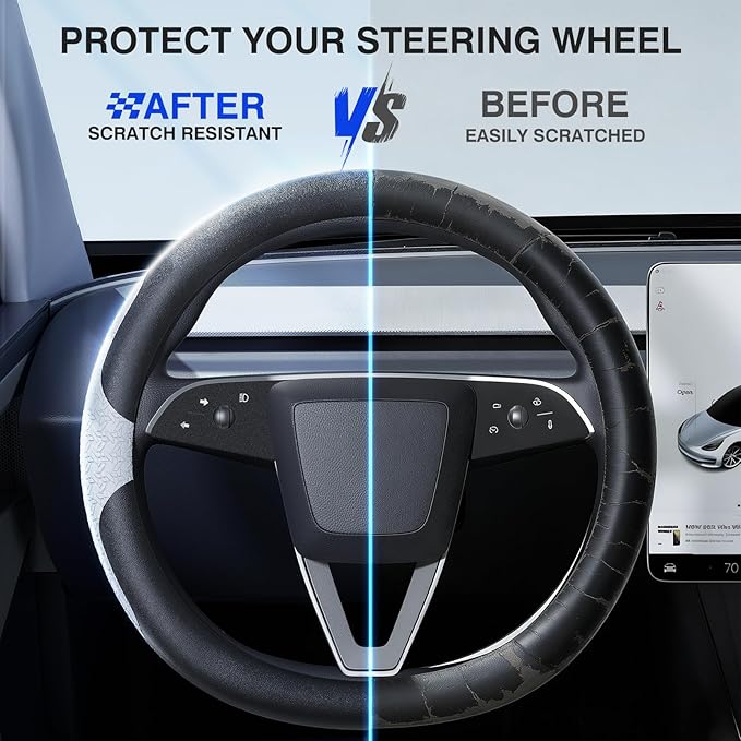 Nappa Leather Steering Wheel Cover - for Tesla Model 3/Y 2016-2025 2026 Juniper/Highland - Breathable Non-Slip Model 3/Y Steering Wheel Protector - Enhance Driving Experience and Interior Aesthetics