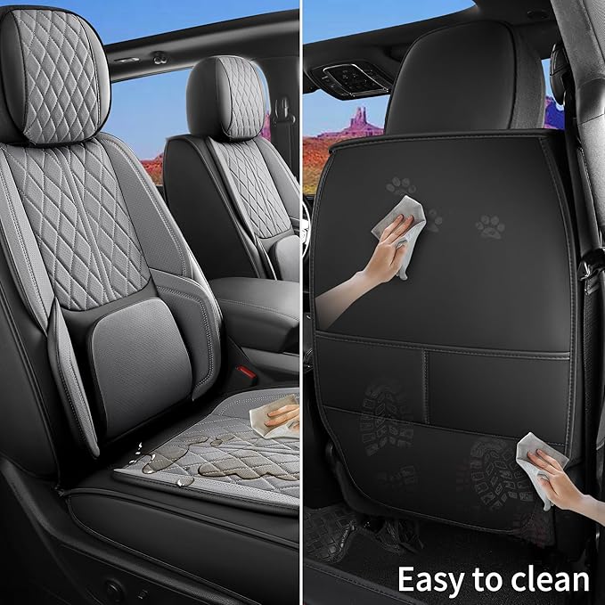 Car Seat Cover Custom Fit for Ford F150 2009-2026 Faux Leather Seat Cover Set Compatible with Regular Cab Super Cab Super Crew Pickup Truck Cushions (Black & Grey, Front Seat)