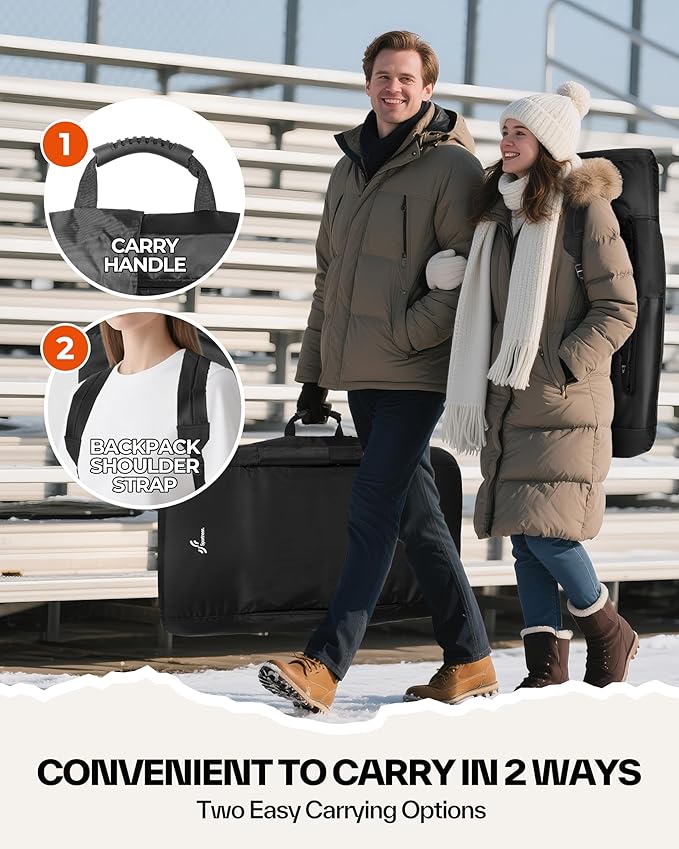 Sportneer Heated Stadium Seats with Back Support: 6 Adjustable Angles Extra Wide Bleacher Seat with Dual Heating Zones - 2.5" Padded Stadium Seats for Sports Outdoors(Power Bank Not Included)