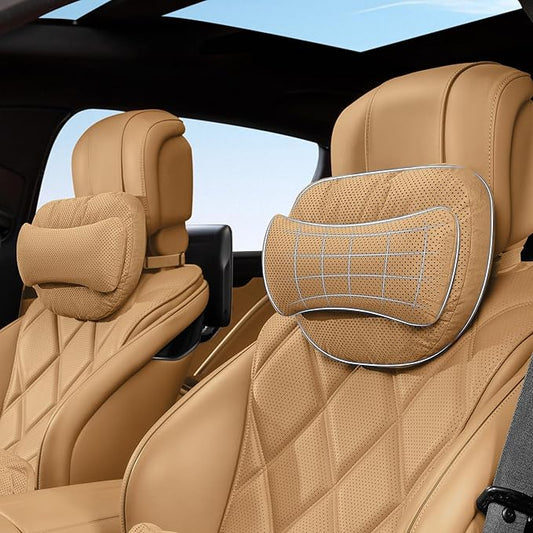 2 Pack Car Neck Pillow, Ergonomic Car Neck Support Pillow for Relieve Driving Fatigue, Universal Fit Cars SUVs Sedan Home Office (Light Brown)