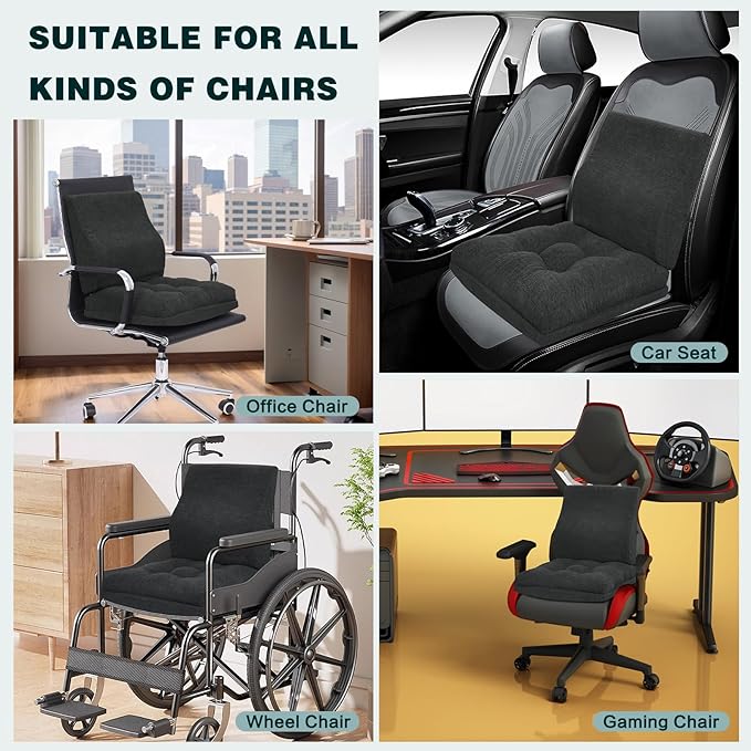 baibu Seat Cushion & Lumbar Support Pillow Set for Office Chair, Dual-Layer Patent Design Memory Foam Office Chair Cushion & Ergonomic Back Support Pillow for Wheelchair, Car Seat, Gaming Chair, Black