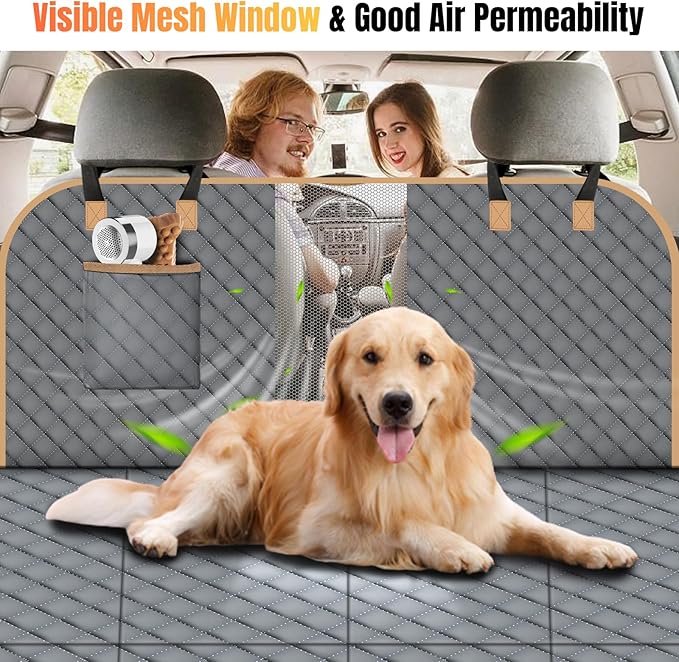 Dog Car Seat Cover for Back Seat, Hard Bottom Holds 420lbs Dog Hammock for Cars SUVs Trucks, Easy to Clean, Waterproof Scratch-Proof Nonslip Backseat Extender for Dogs 4 Panels