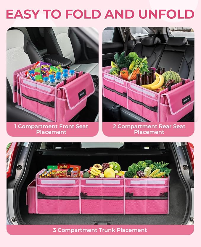 HIRALIY 4 in 1 Car Trunk Storage Organizer with Leakproof Cooler Bag, Multi-Compartment Foldable Trunk Storage Box for Car Truck SUV