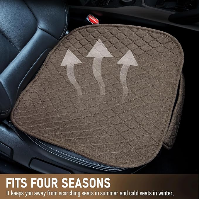 Linen Car Seat Covers for Cars - Non-Slip and Soft, 2 PCS Bottom Seat Cover Protectors with Storage Pocket, Linen Front Seat Covers Used for SUVs, Cars, Sedans (Brown)