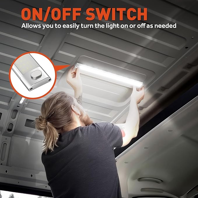 12V LED Interior Light Bar, 168LEDs 16W Led Strip Lights with ON/Off Switch, for Enclosed Cargo Trailer Car RV Van Truck Lorry Camper Boat Caravan Motorhome (2 Pack)