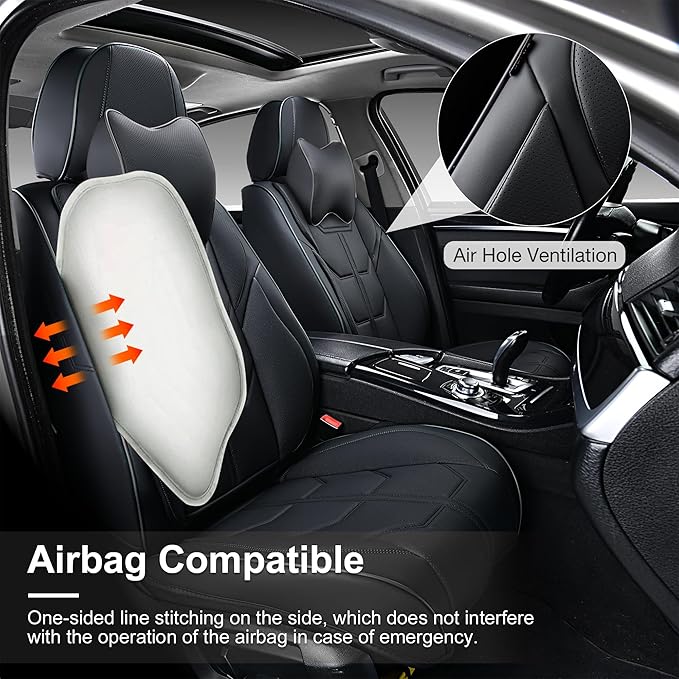 Black Car Seat Covers Full Set, Universal Front and Rear Seat Covers for Cars, Waterproof Leather Auto Seat Protectors with Head Pillow, Car Seat Cushions Fit for Most Sedans SUV Pick-up Truck