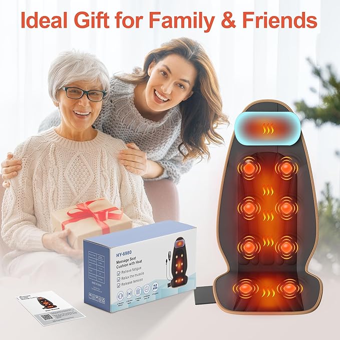 SLOTHMORE Back Massager for Chair, Heated Seat Cushion Massager with Neck Traction, Vibration Massage Pad for Full Body Massage for Office Chair, Home Use