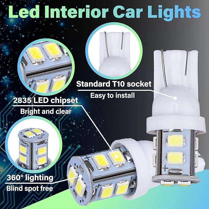 24 PCS Interior Led Dome Lights for Cars, 194 T10 DE3175 578 31mm 42mm Luces Led Para Carro, Accesorios Para Carro for Car Map License Plate Door Side Marker Cornering Trunk Light (White)