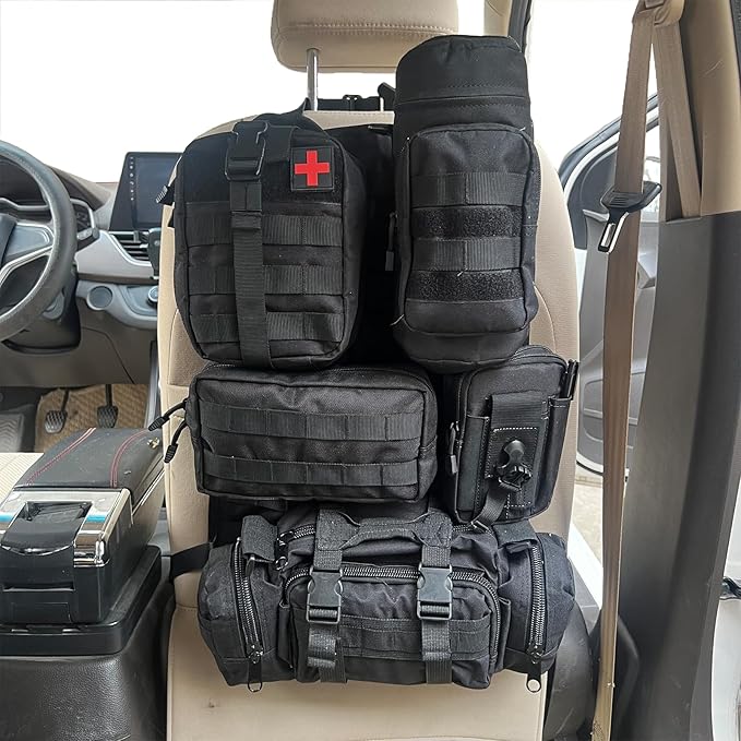 7 PACK Tactical Seat back organizer Truck organizer With 6 Detachable Pouches Universal For Car Truck Ford Jeep Military-Grade Heavier Panels With Multi-functional Packs (8 Pack Black)