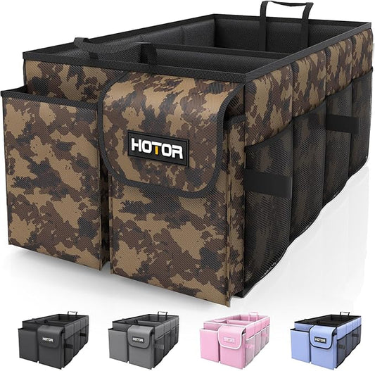 HOTOR Trunk Organizer - Car Organizer, Foldable Trunk organizer for SUVs & Sedans, Sturdy Car Organization for Car Accessories, Tools, Sundries, Brown Camouflage, 2 Compartments, 21.3"×12.6"×10.6"