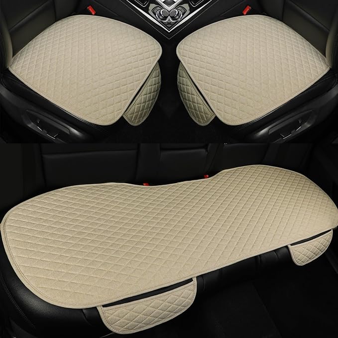 West Llama Linen Car Seat Covers,Bottom Seat Covers for Cars Include 1 Pair Front Driver Seat Pad Mat and 1 Rear Bench Cover for SUVs,Cars,Sedans(3Piece-Beige)