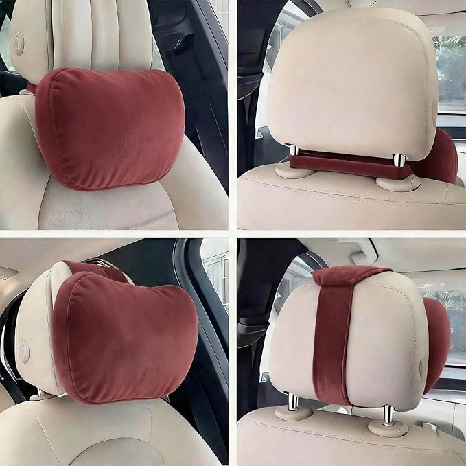 2PCS Car Pillow for Car Neck Pillow for Driving Seat Lumbar Support Soft Cushion with Extra Filling Accessories Back Support for Travel Nap and Trips Sleeping(Red, Head and Lumbar)