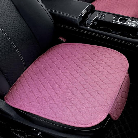 Linen Car Seat Covers for Cars - Non-Slip and Soft, 2 PCS Bottom Seat Cover Protectors with Storage Pocket, Linen Front Seat Covers Used for SUVs, Cars, Sedans (Pink)
