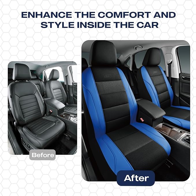 Skechers Men’s Seat Covers, Air-Cooled Memory Foam Car Seat Covers Front Seats, Airbag Compatible,Universal Fit for Most Cars, SUVs, Vans and Trucks,Blue
