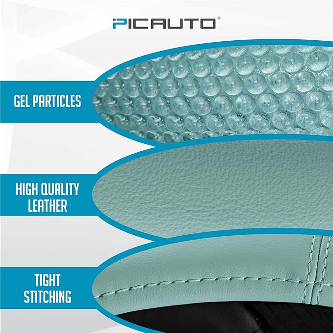 PIC AUTO Steering Wheel Cover, Glitter Gel Particles & Mint Luxury Leather Car Steering Cover, Universal Fit 14.5"-15.5" Anti-Slip Car Wheels Cover for Girls & Women