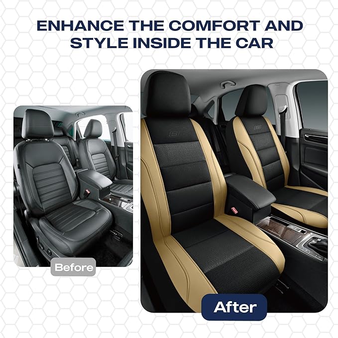 Skechers Men’s Seat Covers, Air-Cooled Memory Foam Car Seat Covers Front Seats, Airbag Compatible,Universal Fit for Most Cars, SUVs, Vans and Trucks,Beige