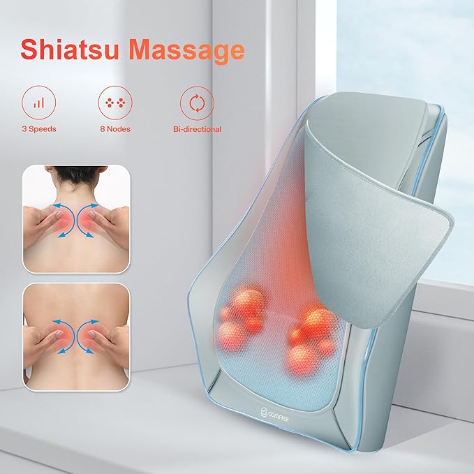 COMFIER Shiatsu Back Massager with Heat, Deep Kneading Neck & Back Massager, Adjustable Intensity Heated Massage Pillow for Shoulder, Lower Back, Lumbar, Gift for Men & Women