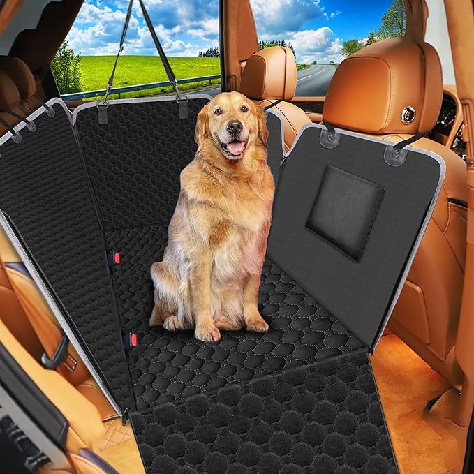 Mancro Dog Car Seat Cover, 2025 Upgraded 600D Heavy Duty Waterproof & Scratch-Resistant Dog Hammock for Car, Back Seat Pet Cover for Dogs with Sedan and Truck, X-Large, Black
