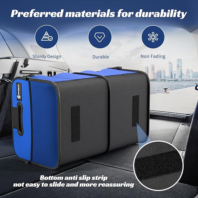 Sposuit Trunk Organizer for Car - 70L Collapsible Car Storage with 11 Pockets & Reinforced Handles, SUV Trunk Organizers for Grocery Cargo(Blue)