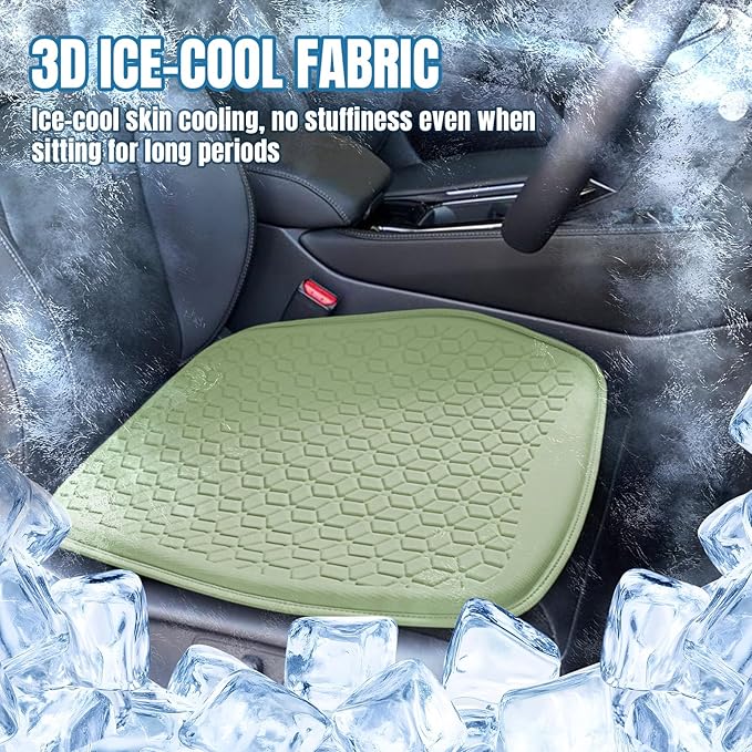 wuyaoyao Thin Gel Car Seat Cushion, Breathable Cooling Seat Cushions for Cars, Non-Slip & Comfortable Automotive Front Seats Cushion Pad for Driver, Chair Protector for Vehicle, Home, Office (Green)