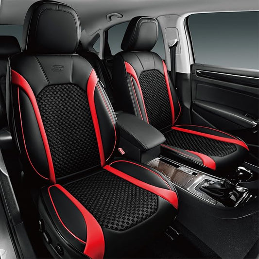 Skechers MAX Cushioning Car Seat Covers,Memory Foam Leather Seat Covers, Air Cooled Car Seat Cover Front Seats,Car Seat Cushion Airbag Universal Fit for Most Cars,Vans,Trucks,SUV,Red