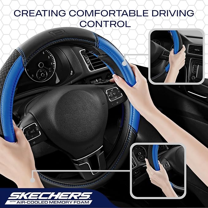 Skechers Air-Cooled Steering Wheel Cover,Air Cool Mesh Leather Car Steering Wheel Cover Universal Fit 14" 1/2-15" Car Wheel Protector for Men Women Fit Suvs,Vans,Sedans,Car,Trucks,Blue