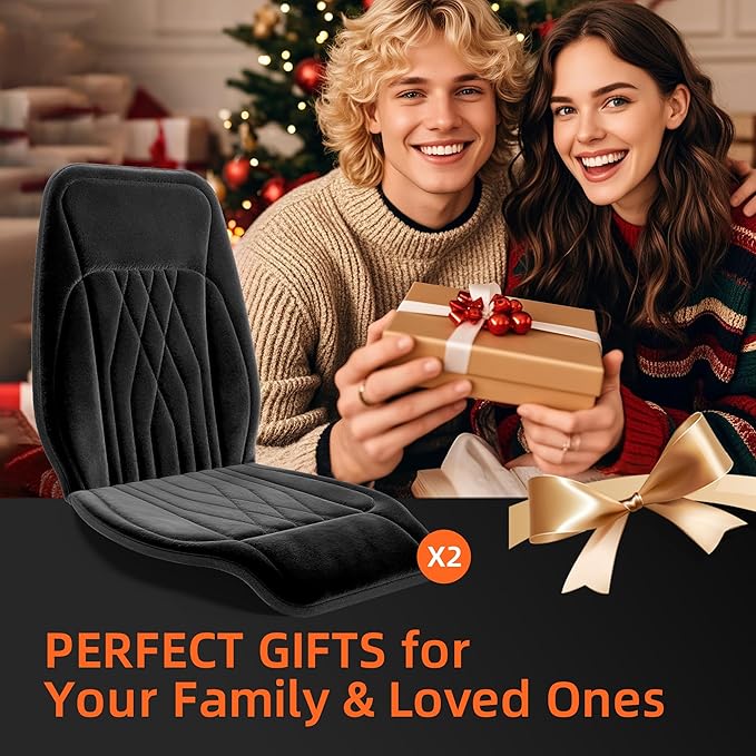 2Pcs Universal Car Seat Cushion with Lumbar Support & 4H Timer, Premium Comfort Velour Car Seat Cover for Driver and Passenger Sides, Fits Cars, Trucks, SUVs, and Vans