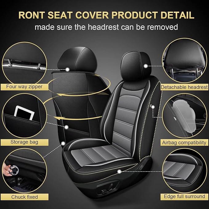 Car Seat Covers 2 Front Seat Fit for Hyundai Accent 2017-2025 2026: Auto Interior Accessories, Waterproof Faux Leather Vehical Car Seat Cushion Covers(Black&Grey)