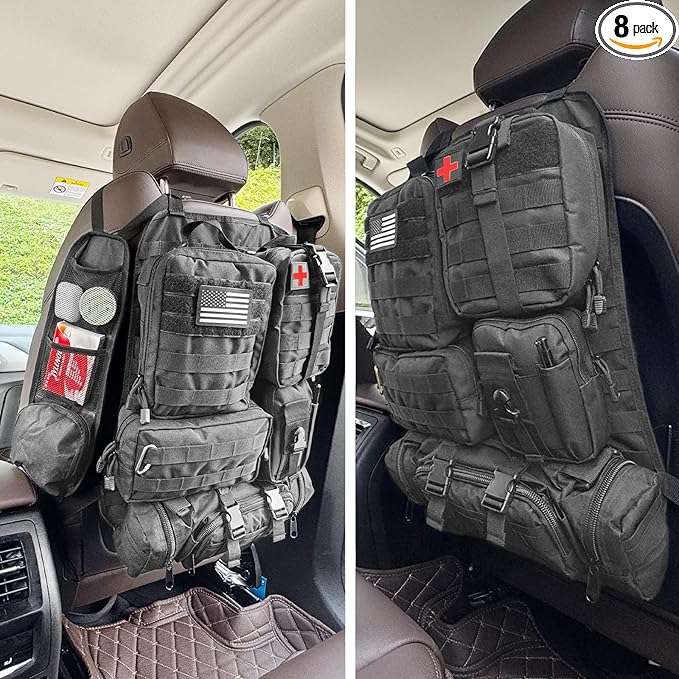 7 PACK Tactical Seat back organizer Truck organizer With 6 Detachable Pouches Universal For Car Truck Ford Jeep Military-Grade Heavier Panels With Multi-functional Packs (7 PACK -BLACK)