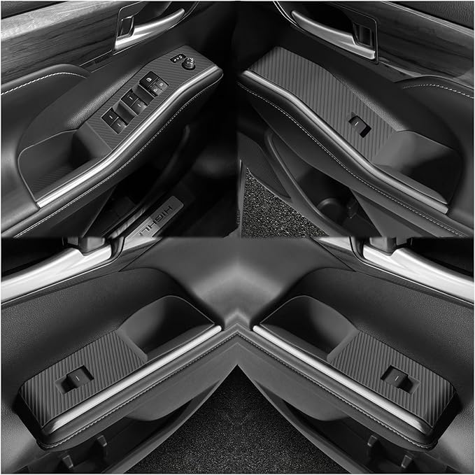 Temmis 4PCS Car Door Window Switch Panel Cover for Toyota Highlander 2022-2026, Auto Interior Decor Accessories Armrest Trim Silicone Style Kit-Black
