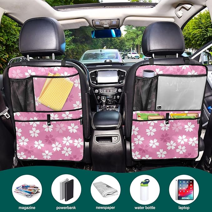 Automotive Seat Back Organizers Car Seat Organizer Waterproof Car Back Storage Kick Mat, Backseat Car Organizer with Pockets,Car Seat Protector Fit All 1Pcs Scattered-cherry-blossoms