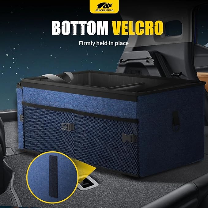 MIKKUPPA Car Trunk Organizer - 65L Collapsible Trunk Organizer with Lid, Sturdy Car Storage for SUV Auto Truck Van with Adjustable Straps and Non Slip Bottom (Blue)