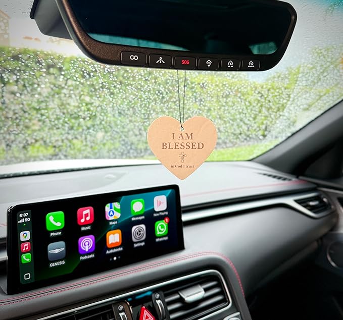 Inspirational Luxury Car Air Freshener & Keychain Bundle – 6-Piece “Essentials by Mery” Collection for Motivation & Positive Energy (I Am Blessed – Lavender)