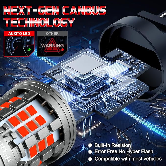 2PCS 3157 LED Bulb, Super bright 3156 3056 3057 3047 3457 4157 LED, Anti Hyper Flash CANBUS Error Free, Replacement Light Kit Set for Car Tail Brake Lights - Red