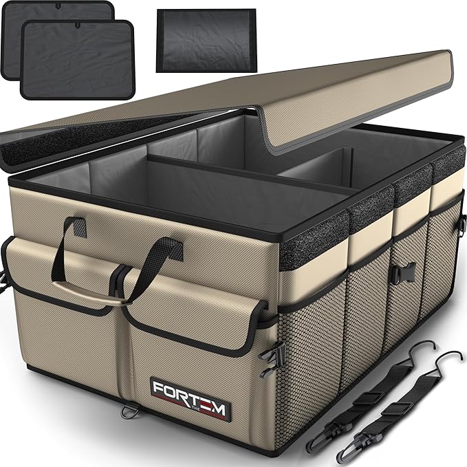 FORTEM Trunk Organizer For SUV Car Trunk Organizer, Foldable Storage, Car Accessories for Women Men, Collapsible Bag, Perfect Christmas Gifts, 600D Oxford, Non Slip Bottom, Straps, Soft Cover (50L)